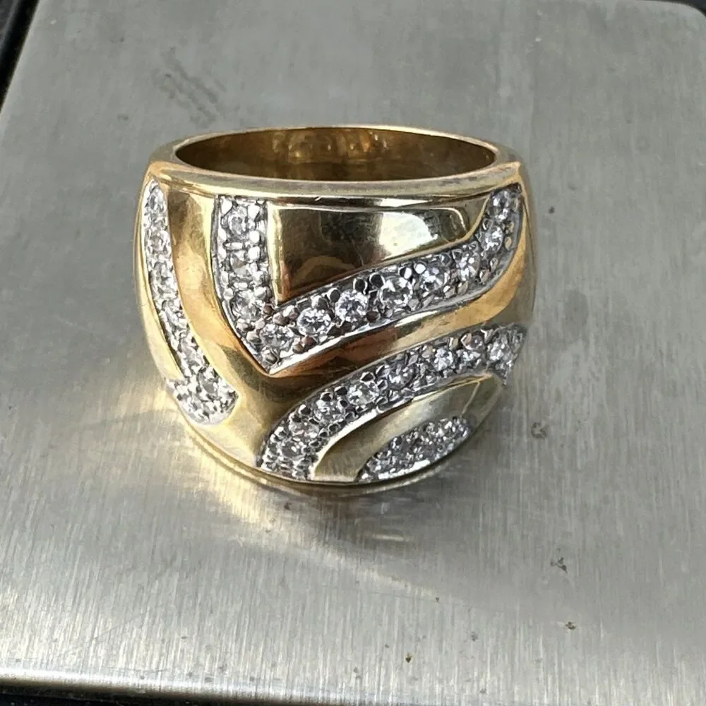 SETA 925 Gold Plated Silver Ring w/ Diamond Accents – Size 8 – 11.9g Unisex